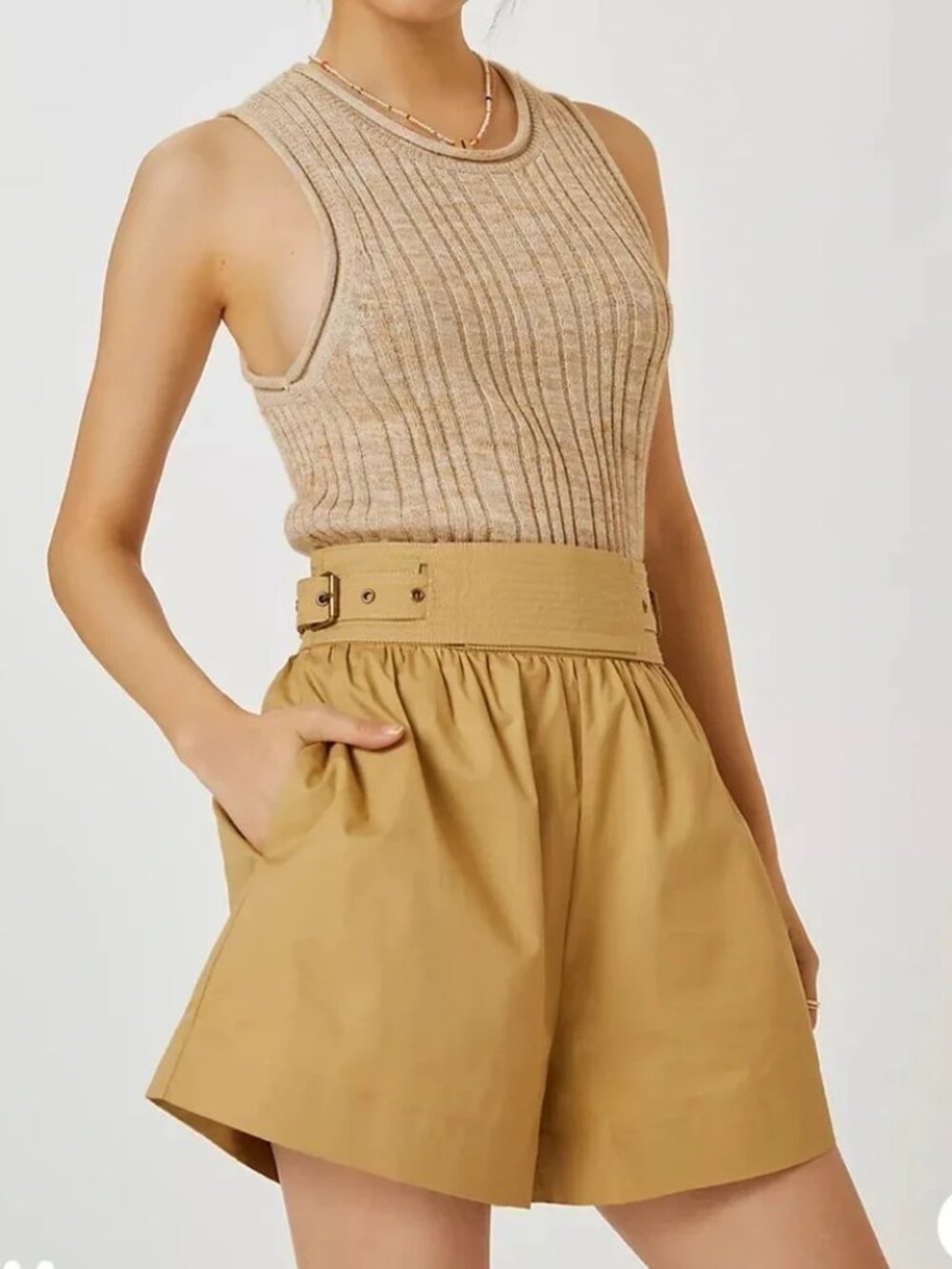 NWT Moon River Shorts Double Buckle Waist Khaki Size M
